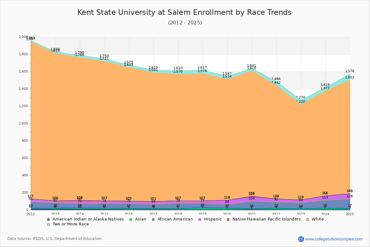Kent State University at Salem Enrollment by Race Trends Chart