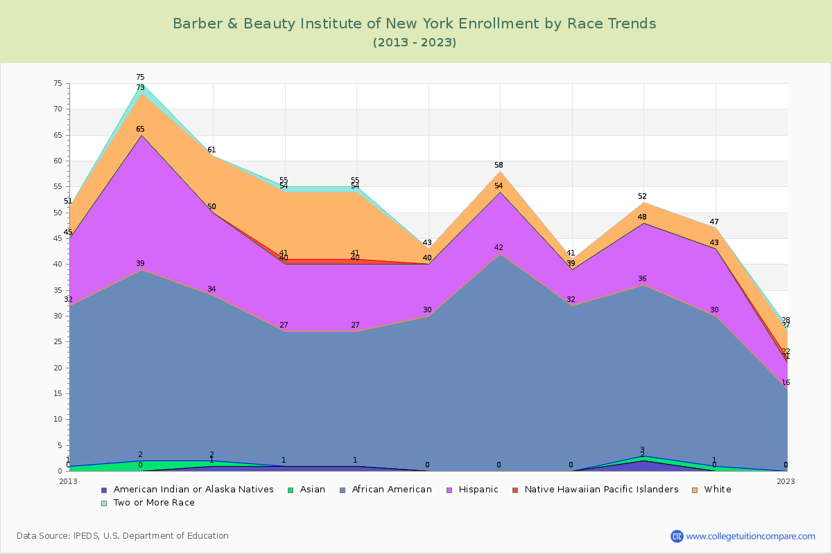 Barber & Beauty Institute of New York Enrollment by Race Trends Chart