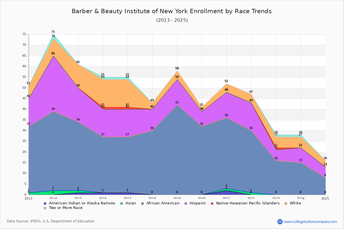 Barber & Beauty Institute of New York Enrollment by Race Trends Chart