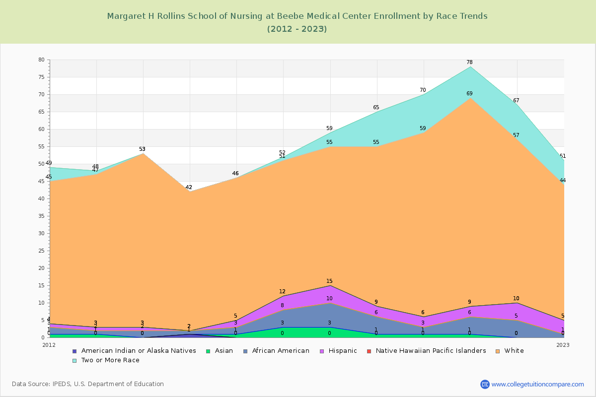 Margaret H Rollins School of Nursing at Beebe Medical Center Enrollment by Race Trends Chart
