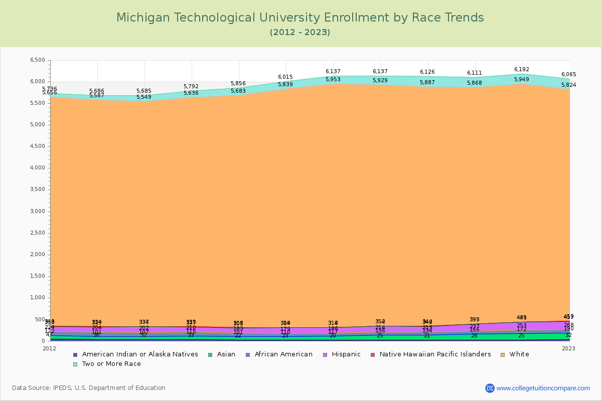 Michigan Technological University Enrollment by Race Trends Chart