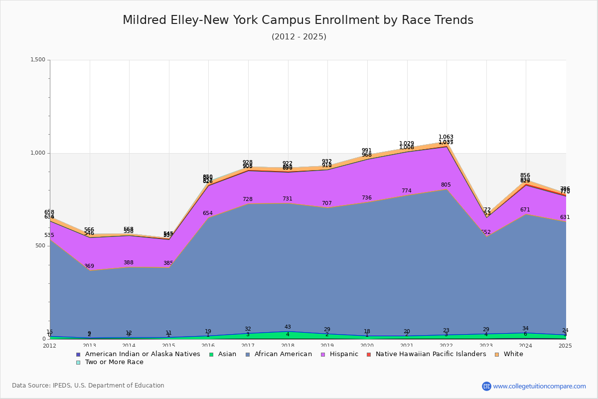 Mildred Elley-New York Campus Enrollment by Race Trends Chart