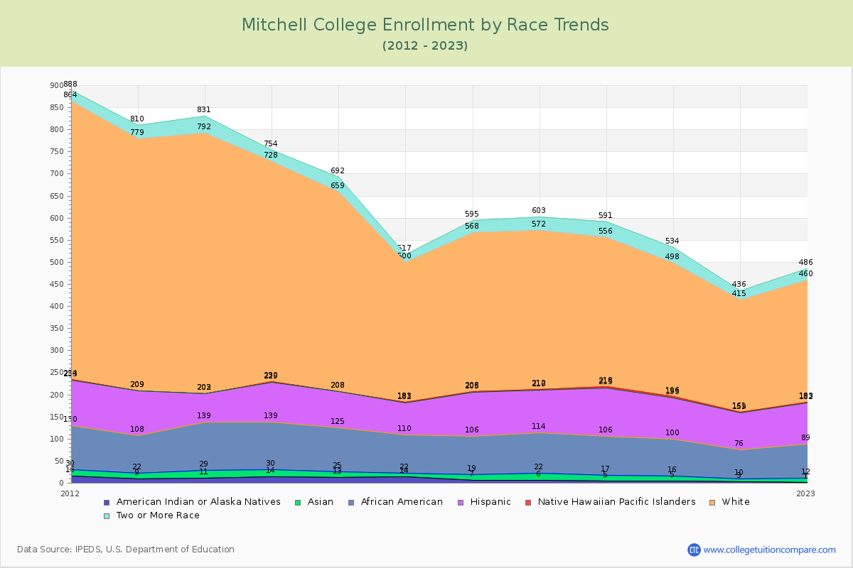 Mitchell College Enrollment by Race Trends Chart