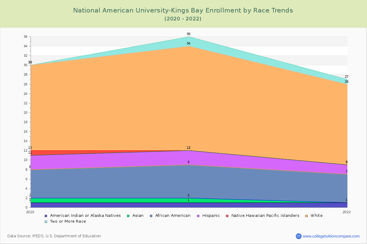 National American University-Kings Bay Enrollment by Race Trends Chart