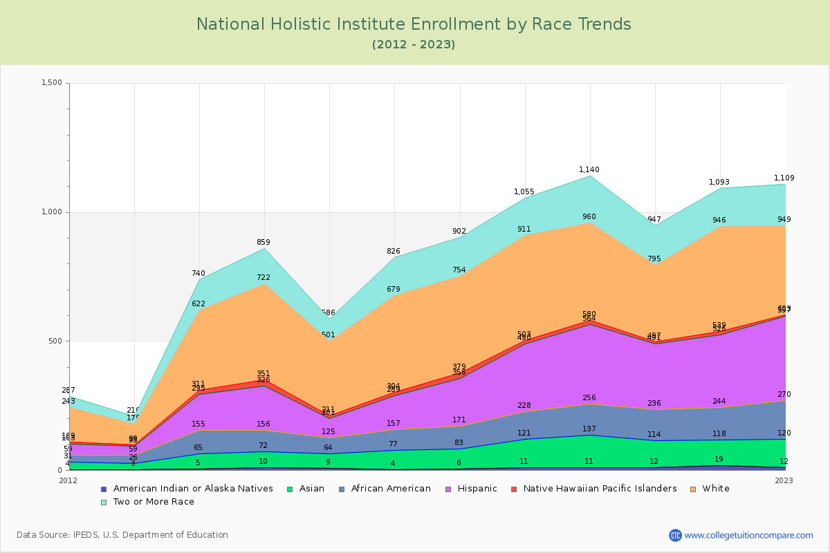 National Holistic Institute Enrollment by Race Trends Chart