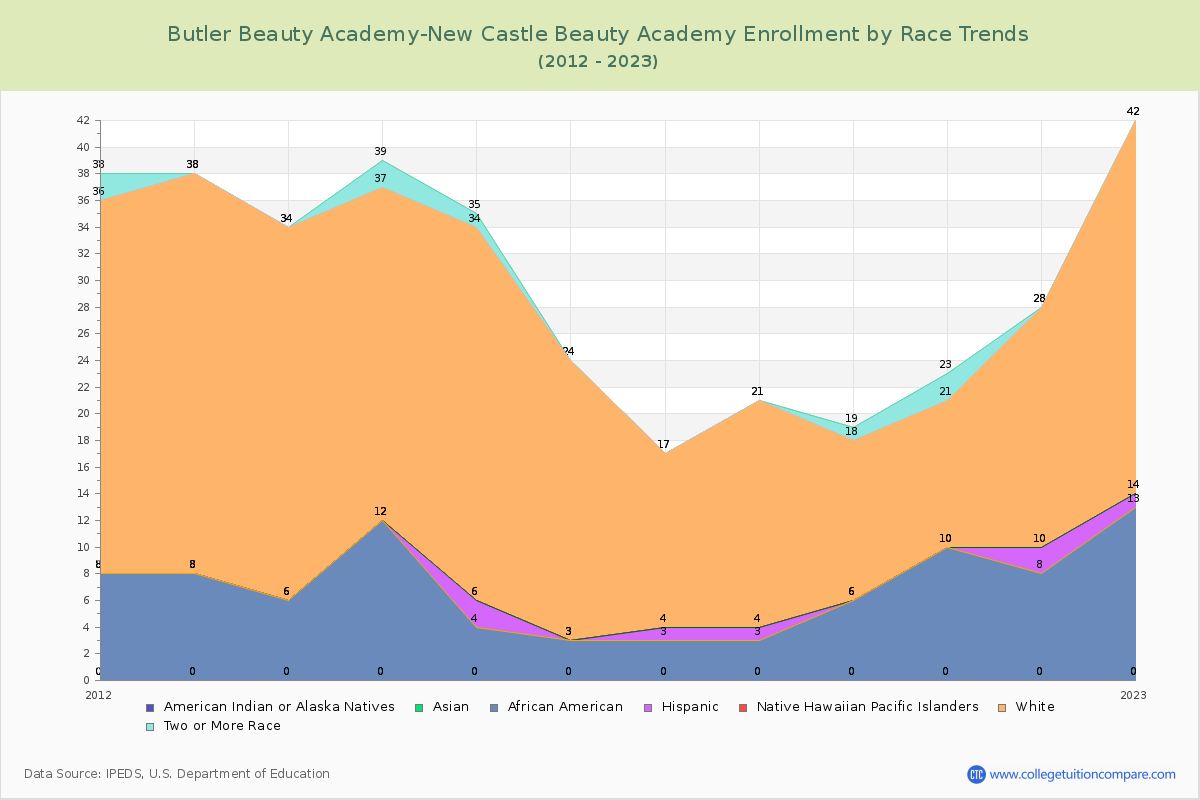 Butler Beauty Academy-New Castle Beauty Academy Enrollment by Race Trends Chart
