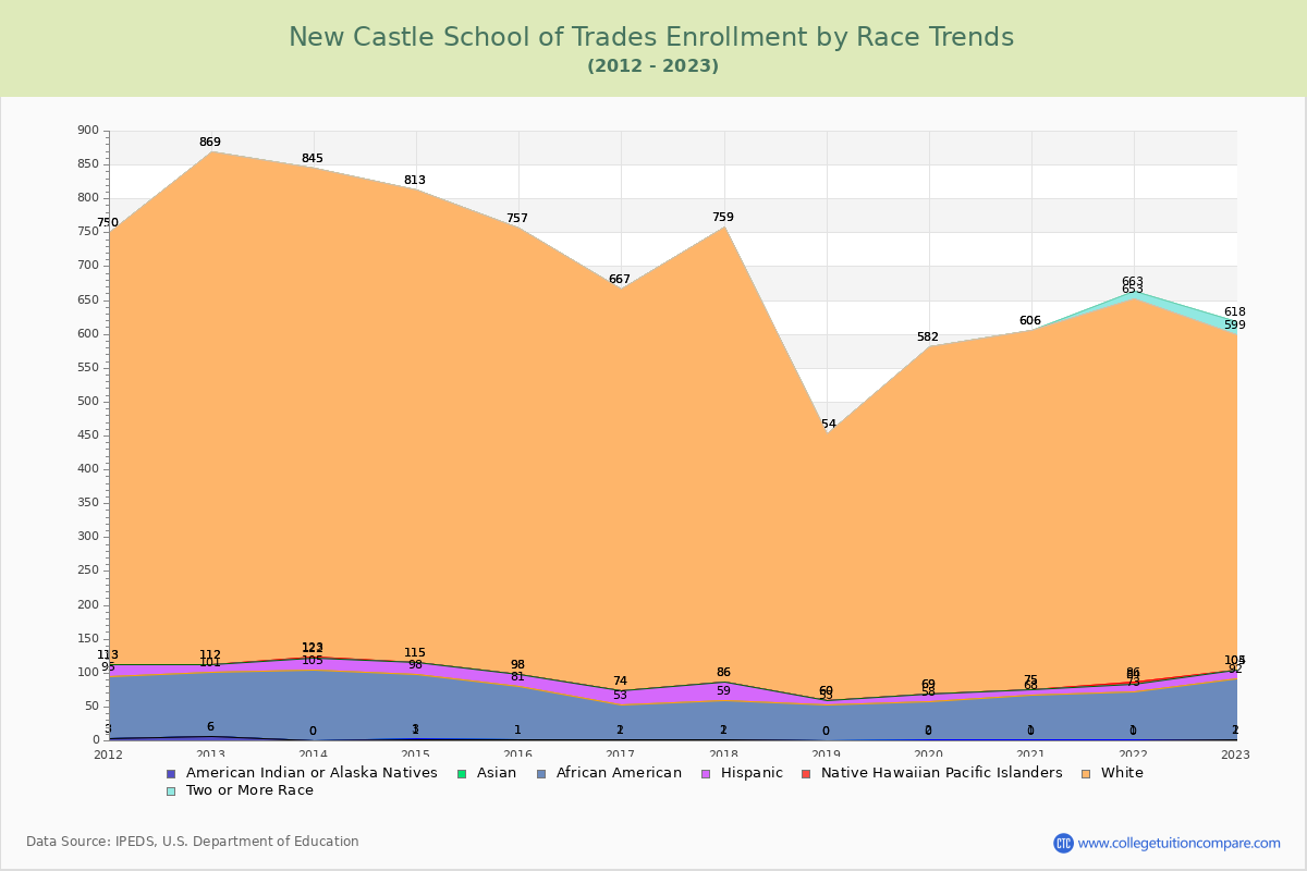 New Castle School of Trades Enrollment by Race Trends Chart