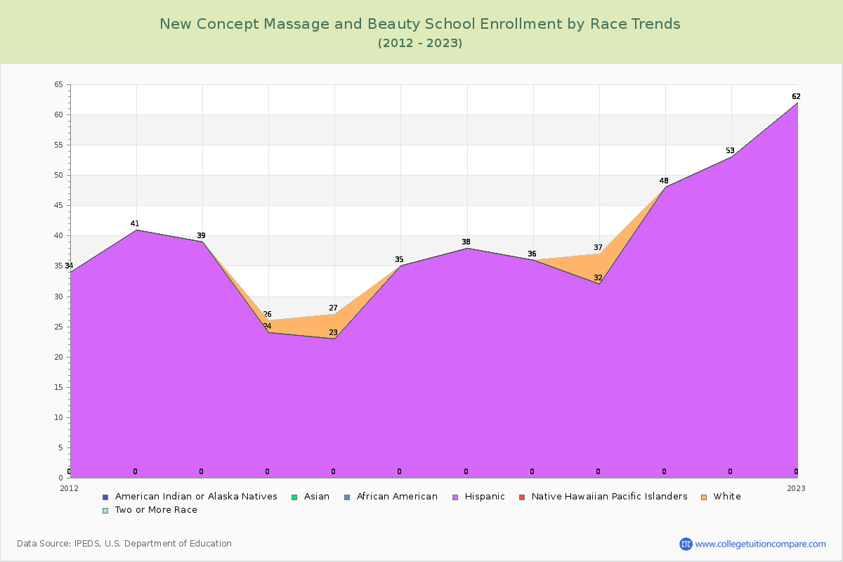 New Concept Massage and Beauty School Enrollment by Race Trends Chart