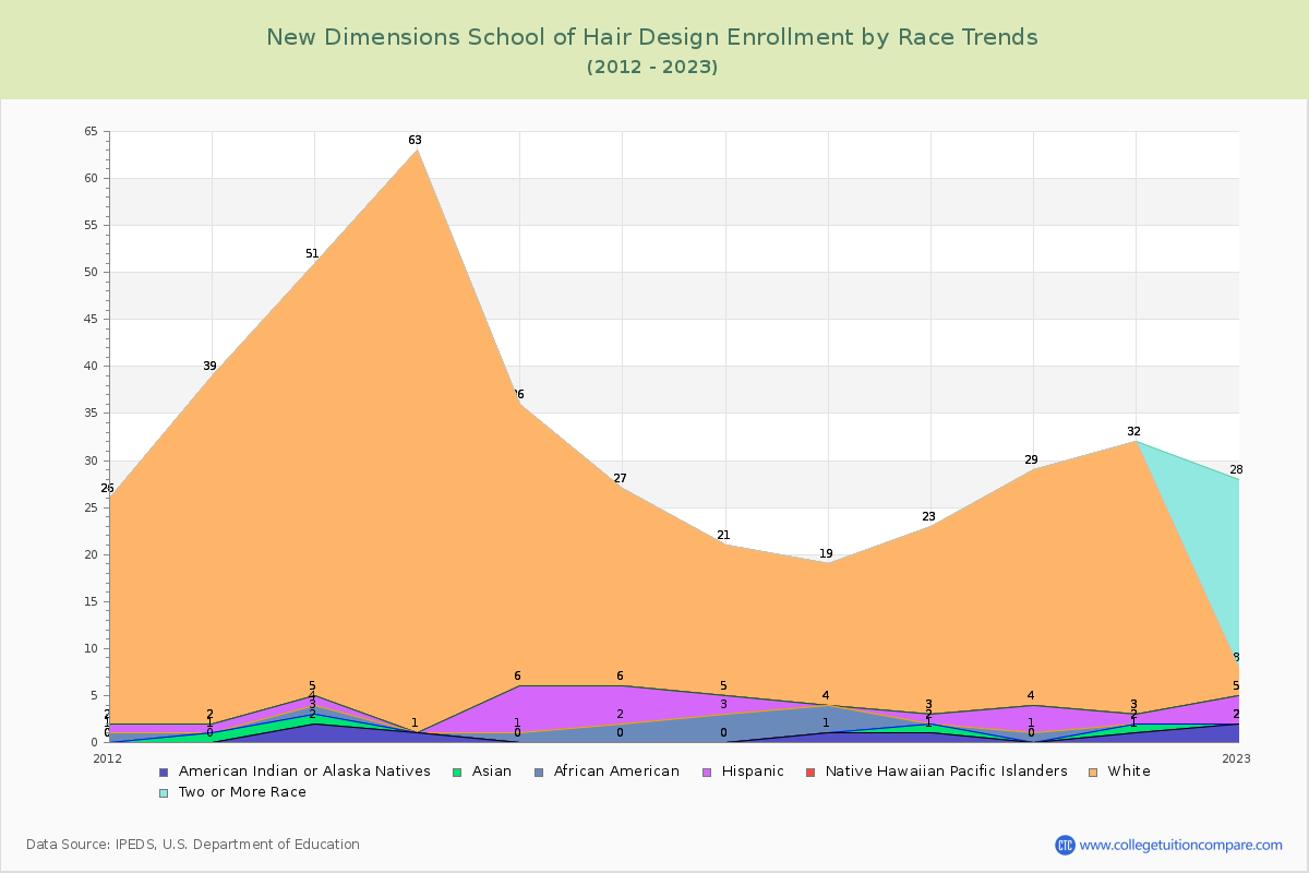New Dimensions School of Hair Design Enrollment by Race Trends Chart