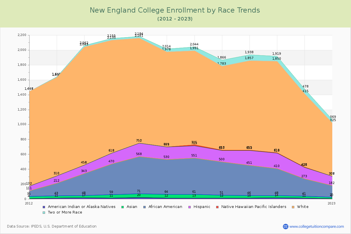 New England College Enrollment by Race Trends Chart