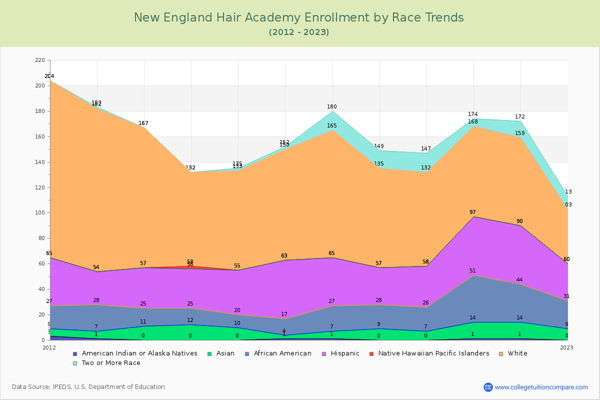 New England Hair Academy Enrollment by Race Trends Chart