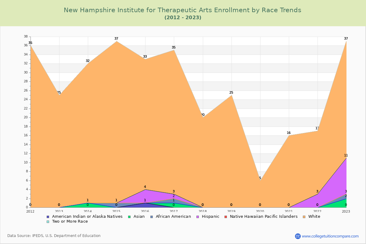 New Hampshire Institute for Therapeutic Arts Enrollment by Race Trends Chart