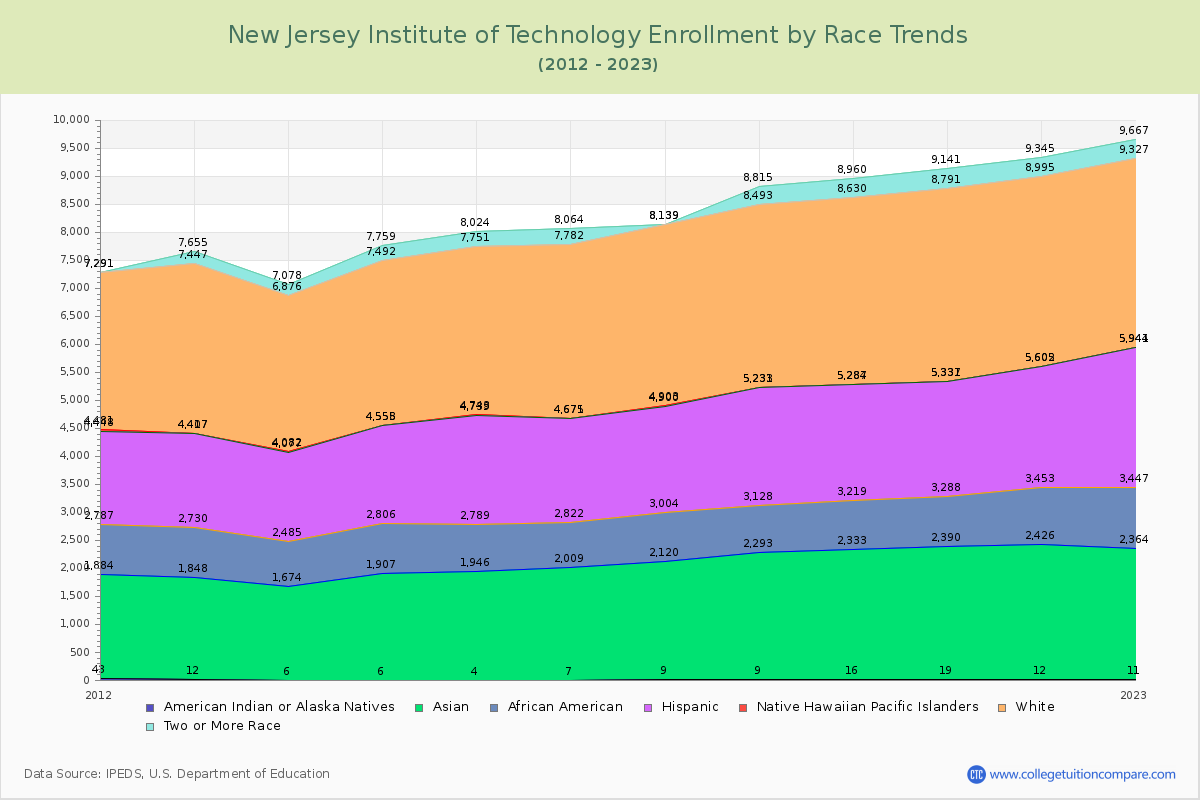 New Jersey Institute of Technology Enrollment by Race Trends Chart