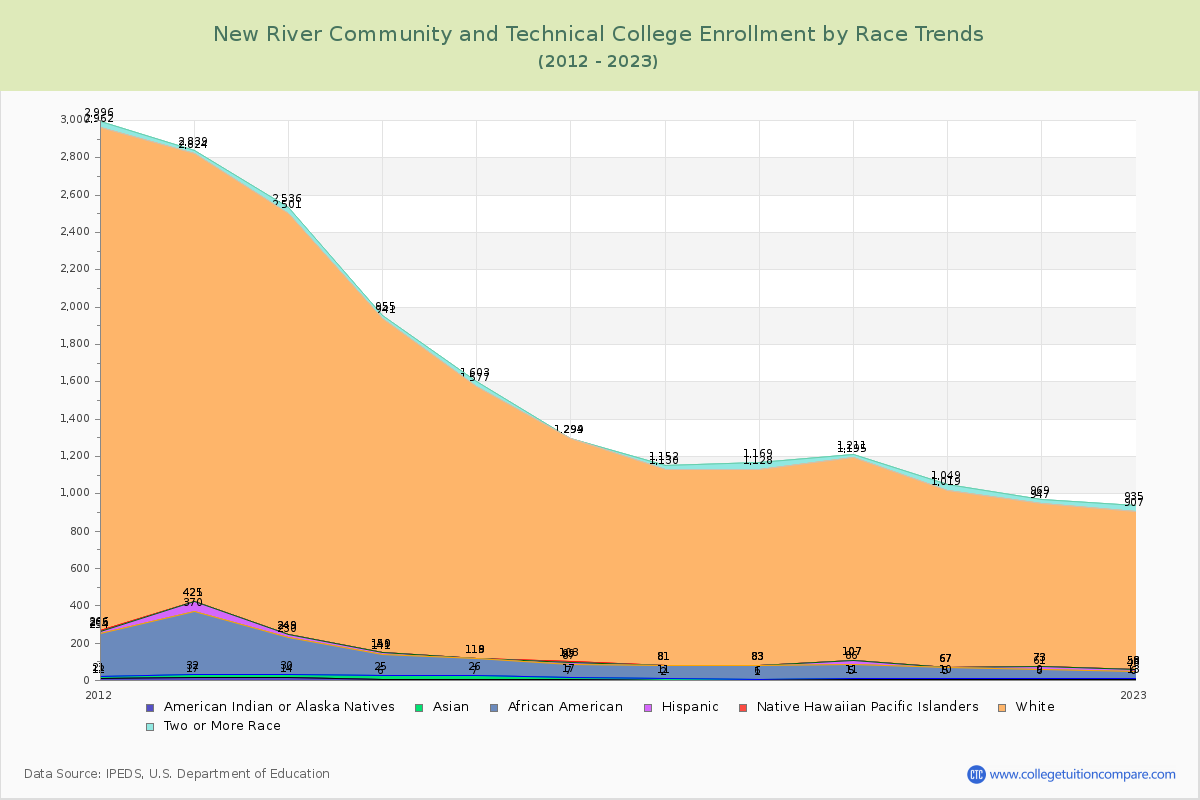 New River Community and Technical College Enrollment by Race Trends Chart