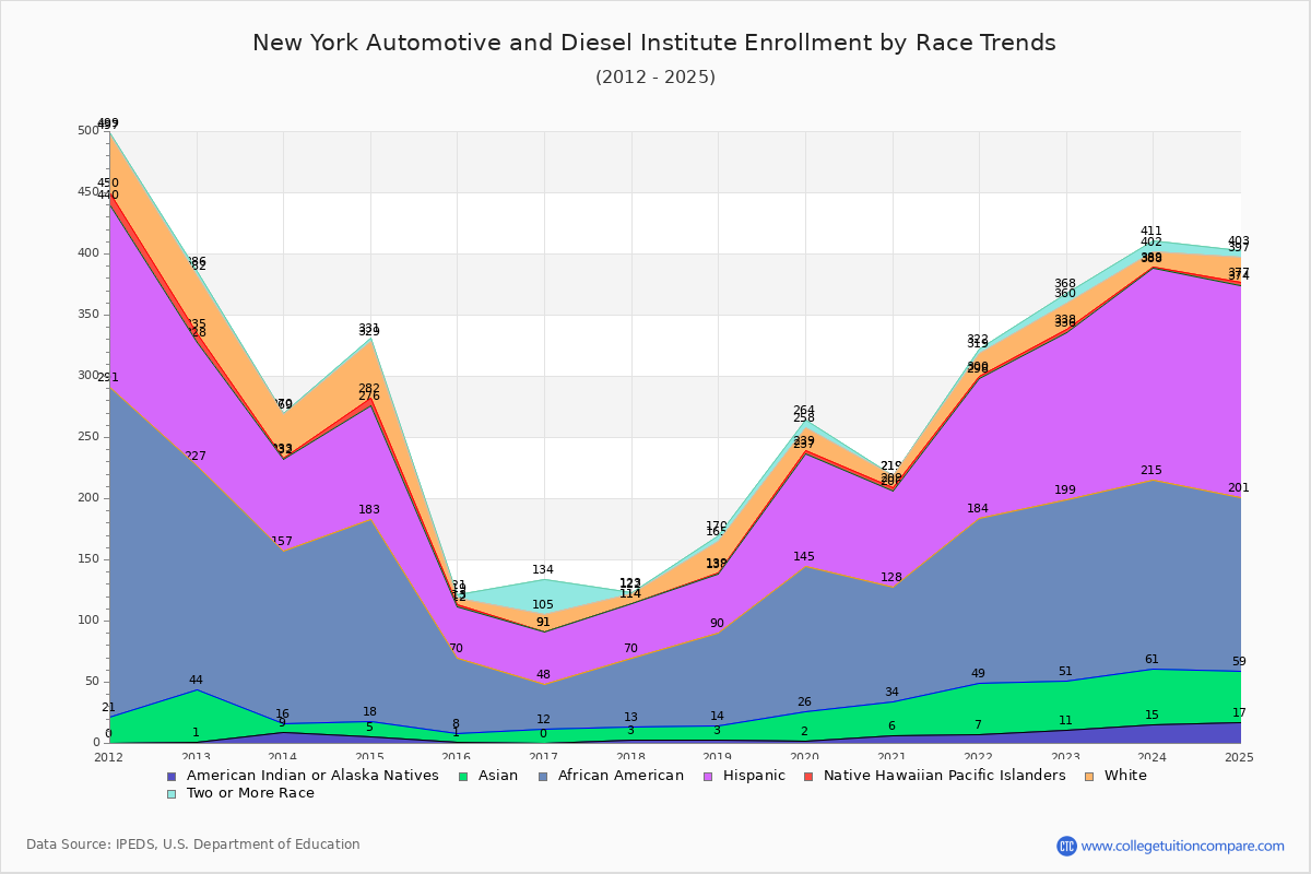 New York Automotive and Diesel Institute Enrollment by Race Trends Chart