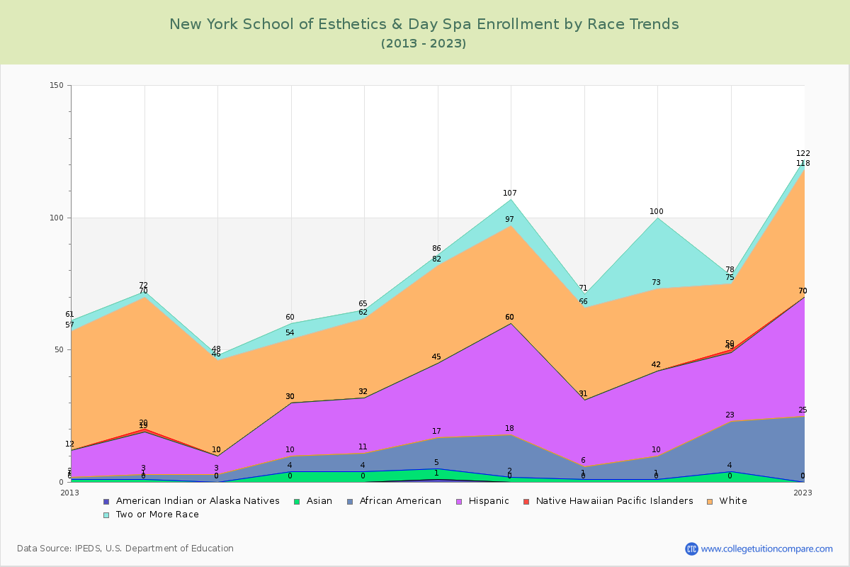 New York School of Esthetics & Day Spa Enrollment by Race Trends Chart