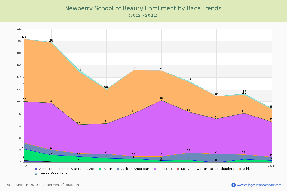 Newberry School of Beauty Enrollment by Race Trends Chart