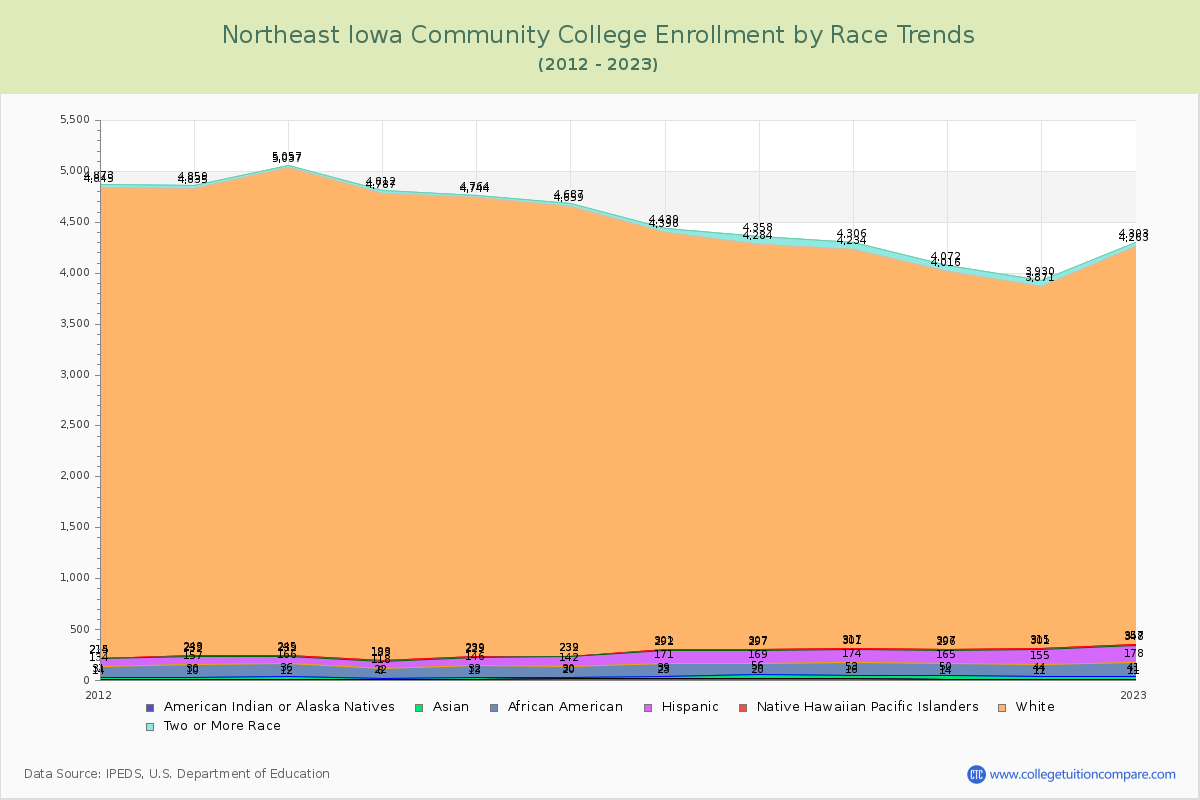 Northeast Iowa Community College Enrollment by Race Trends Chart