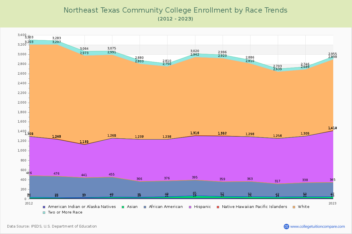 Northeast Texas Community College Enrollment by Race Trends Chart