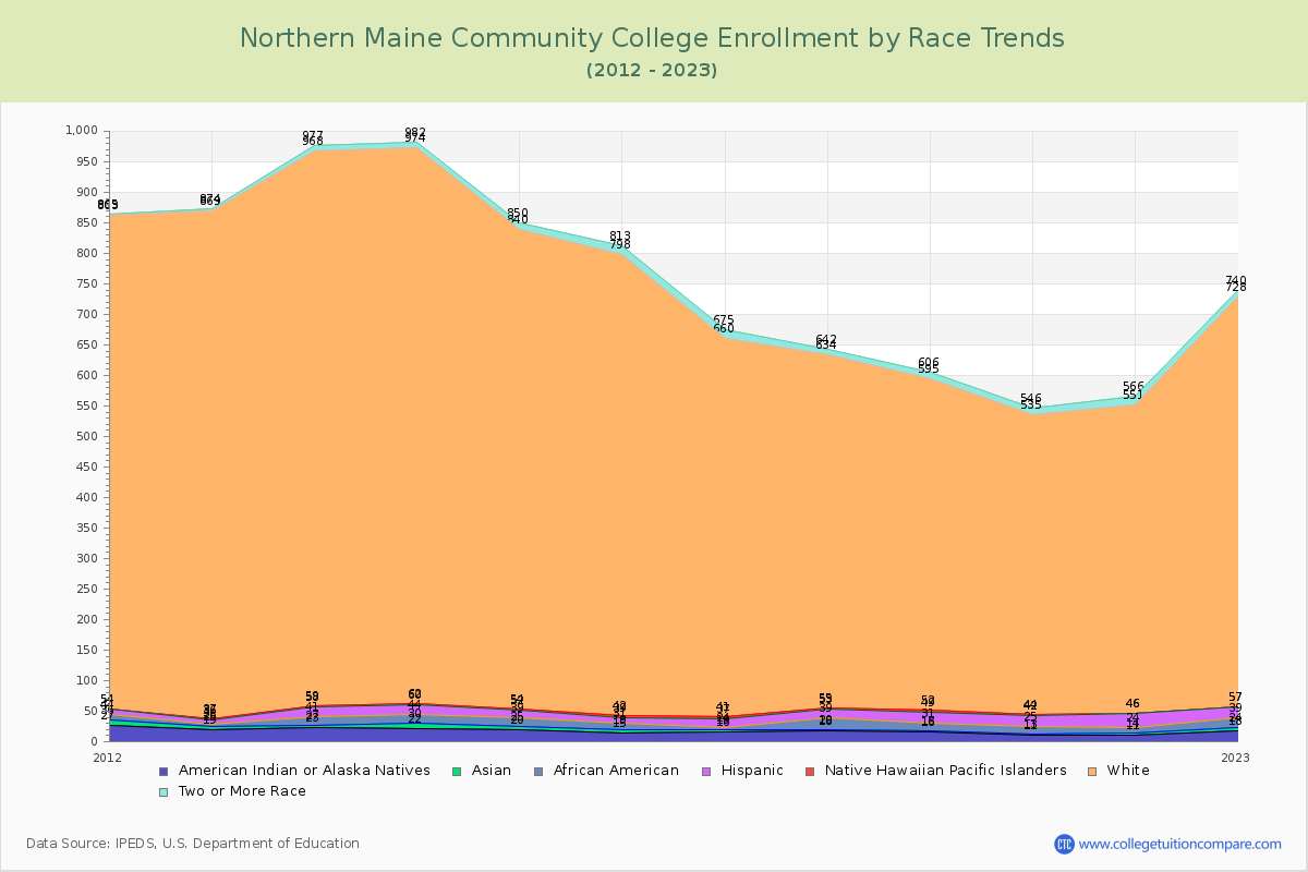 Northern Maine Community College Enrollment by Race Trends Chart