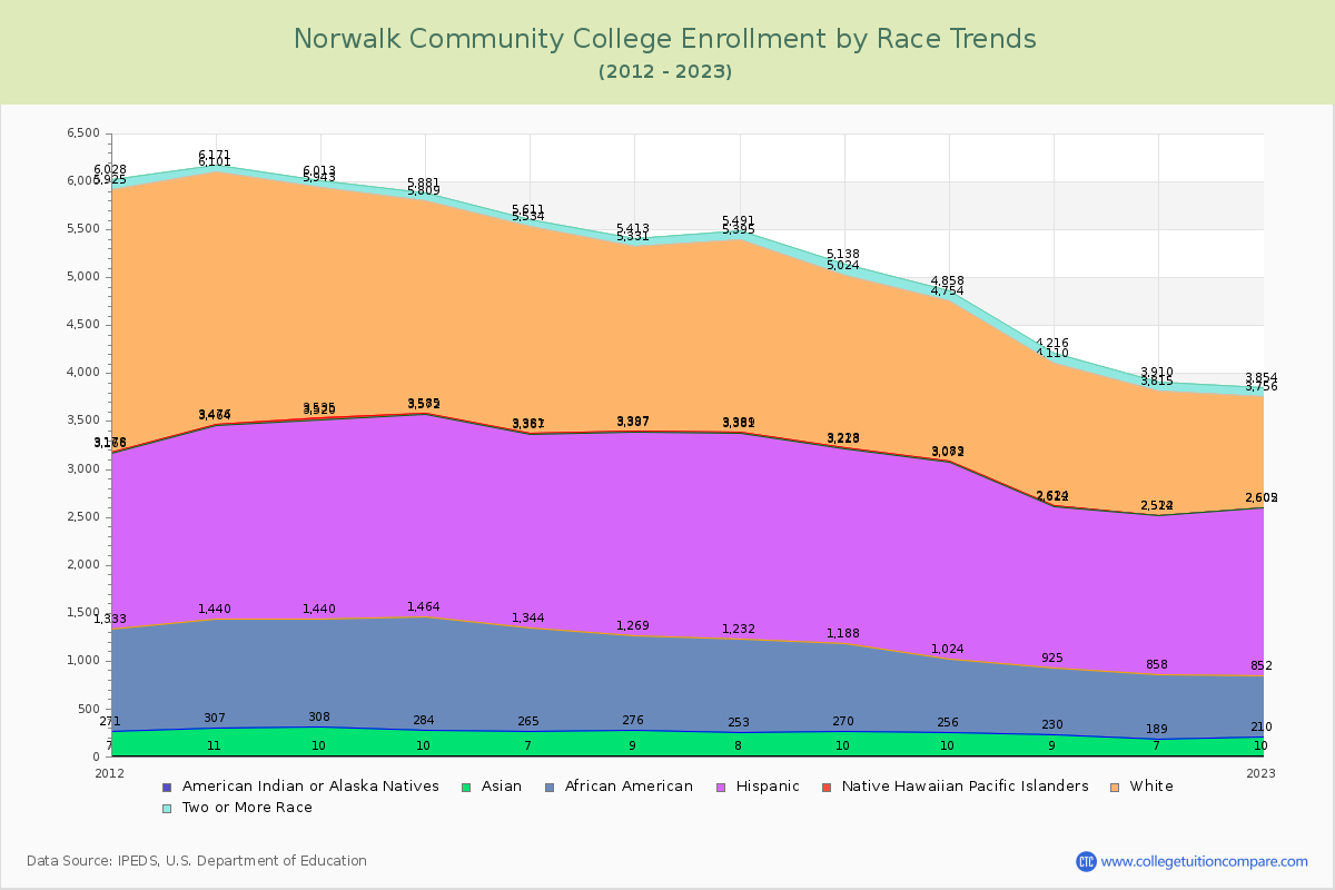 Norwalk Community College Enrollment by Race Trends Chart