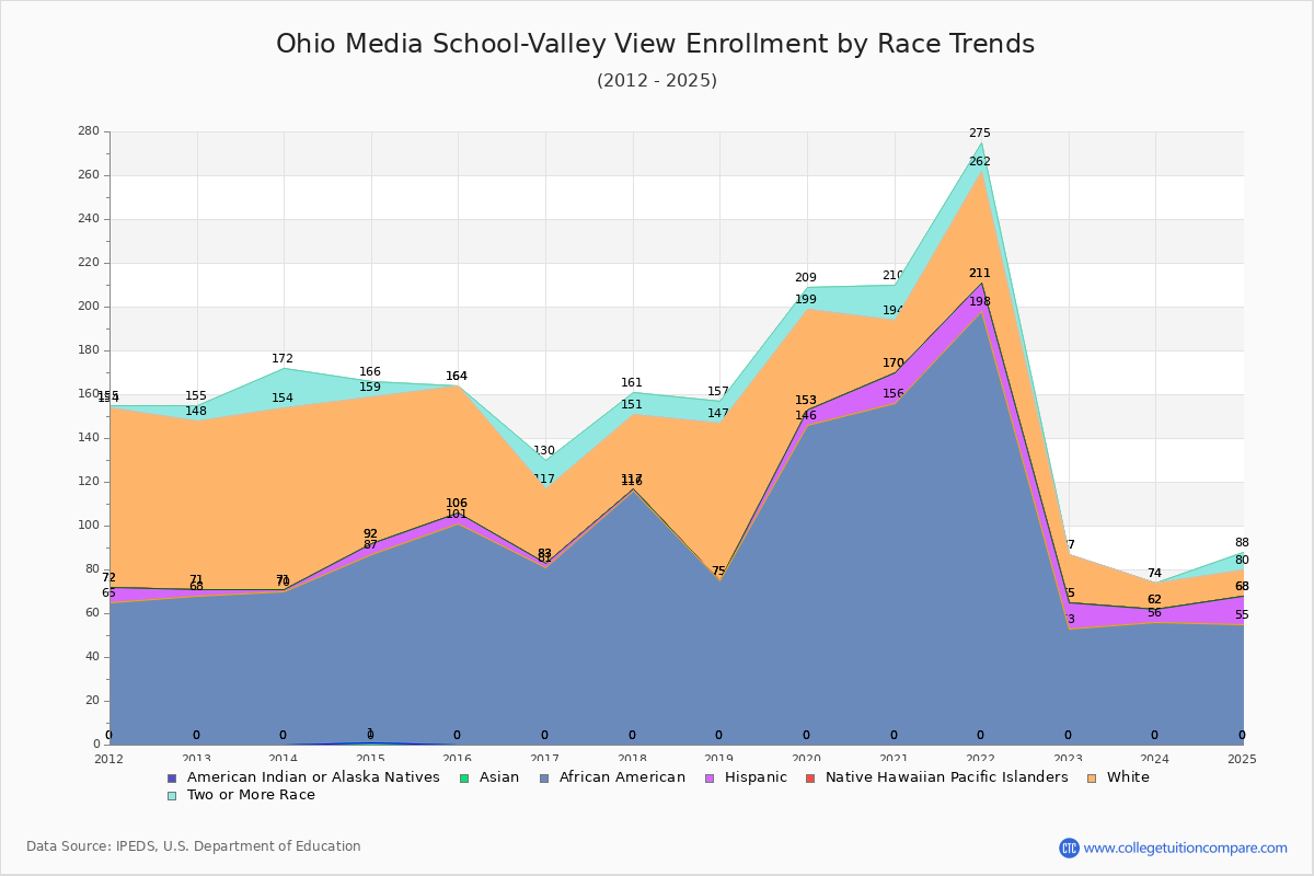 Ohio Media School-Valley View Enrollment by Race Trends Chart