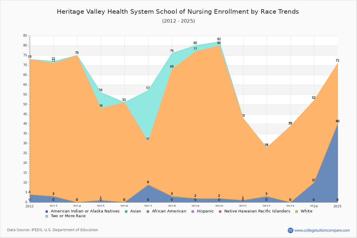Heritage Valley Health System School of Nursing Enrollment by Race Trends Chart