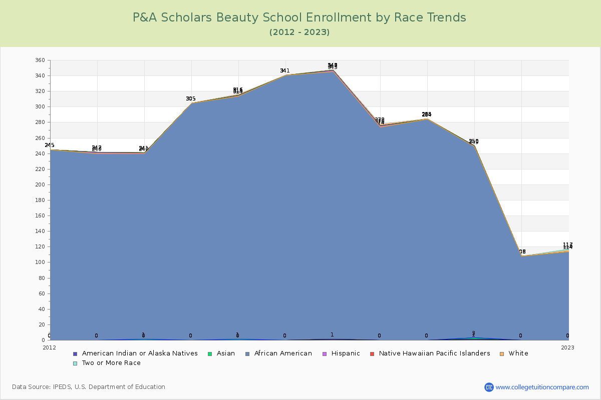 P&A Scholars Beauty School Enrollment by Race Trends Chart