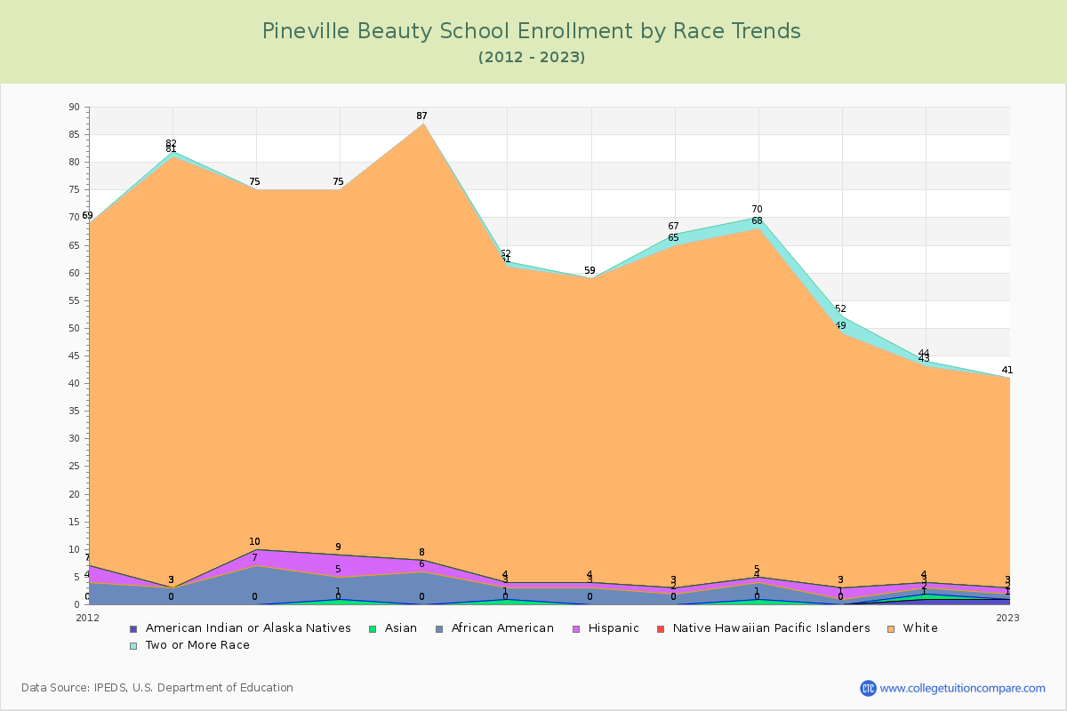 Pineville Beauty School Enrollment by Race Trends Chart