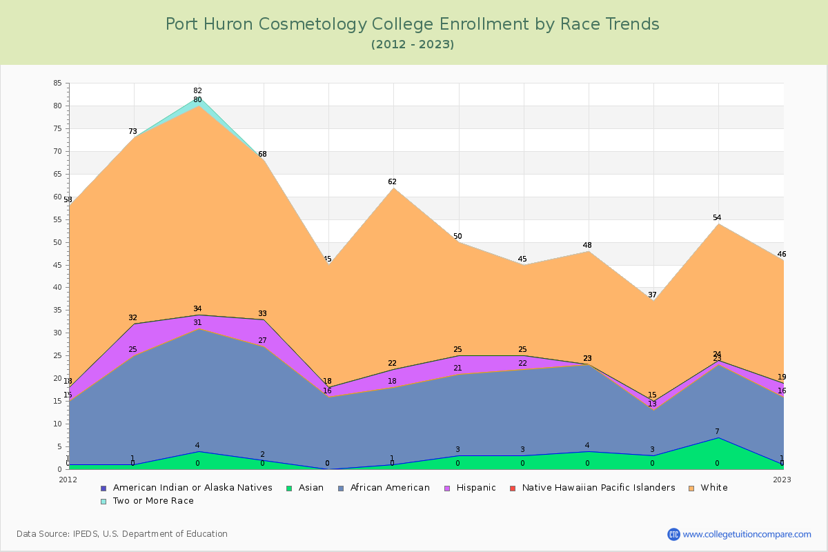 Port Huron Cosmetology College Enrollment by Race Trends Chart