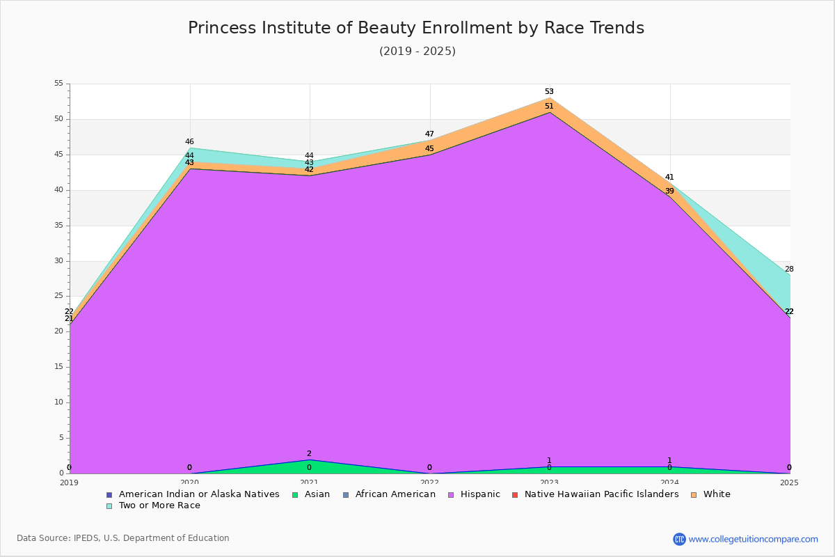 Princess Institute of Beauty Enrollment by Race Trends Chart