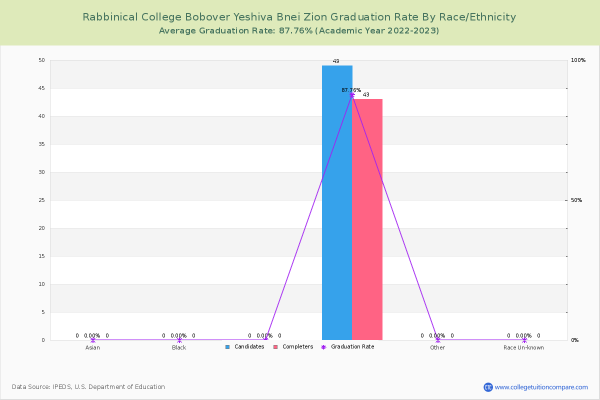 Rabbinical College Bobover Yeshiva Bnei Zion graduate rate by race