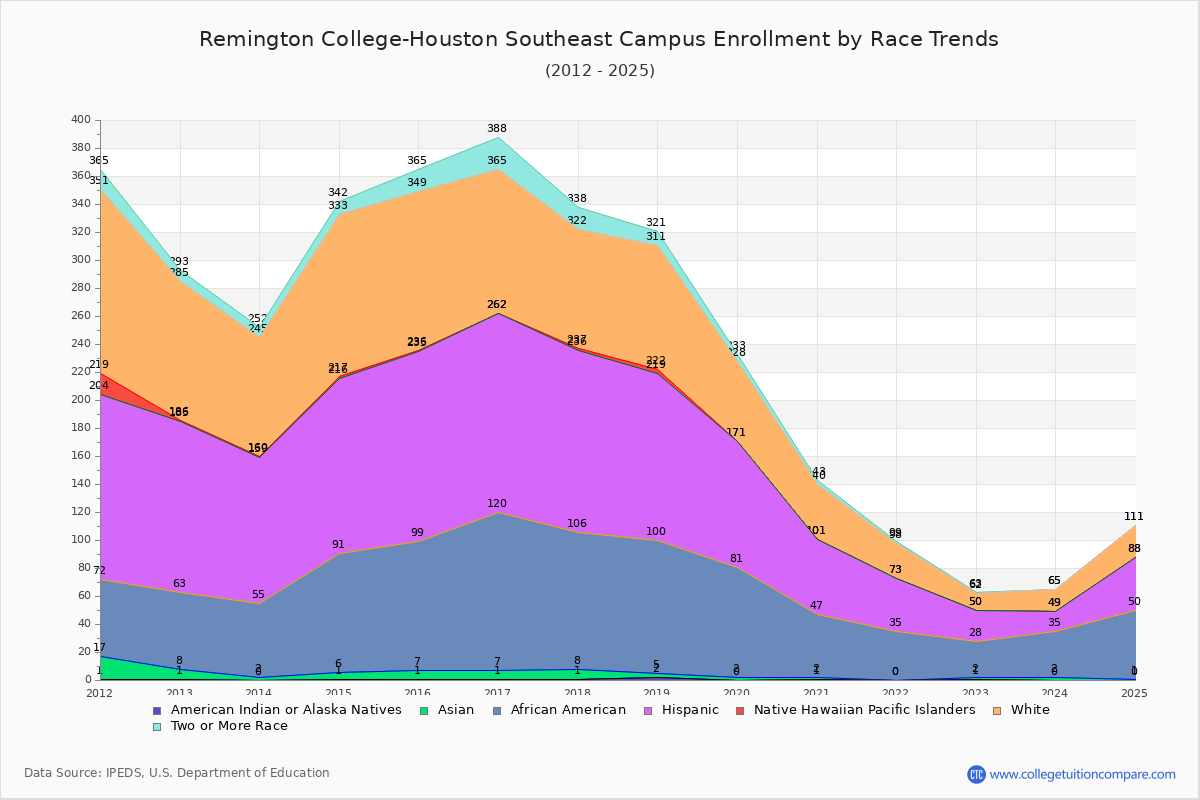 Remington College-Houston Southeast Campus Enrollment by Race Trends Chart