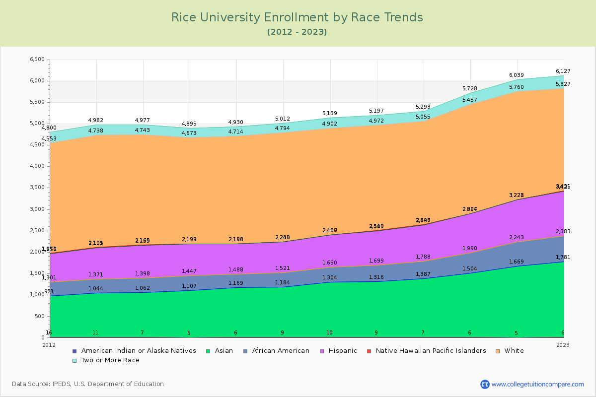Rice University Enrollment by Race Trends Chart