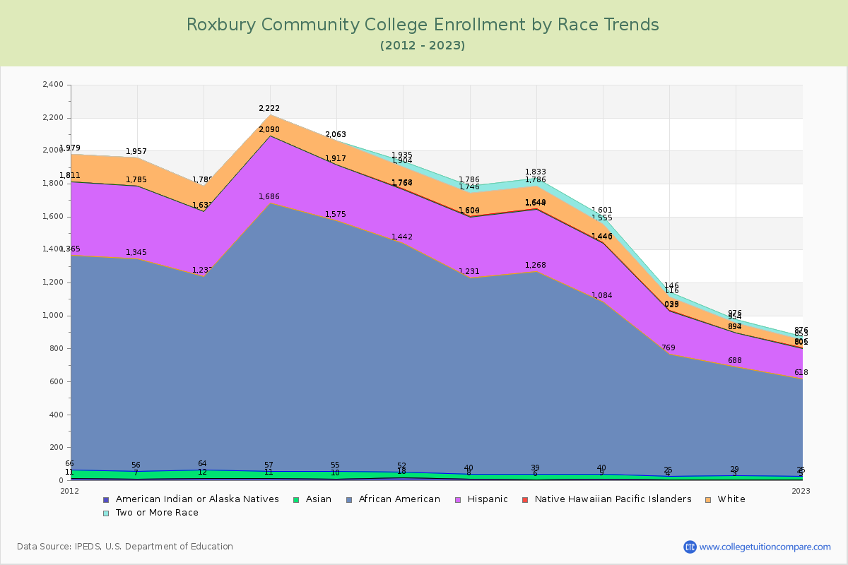 Roxbury Community College Enrollment by Race Trends Chart