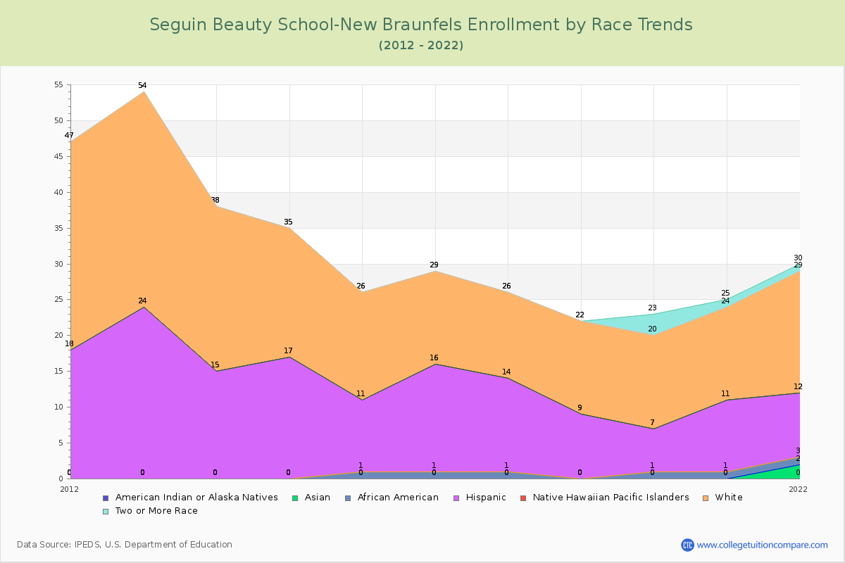 Seguin Beauty School-New Braunfels Enrollment by Race Trends Chart