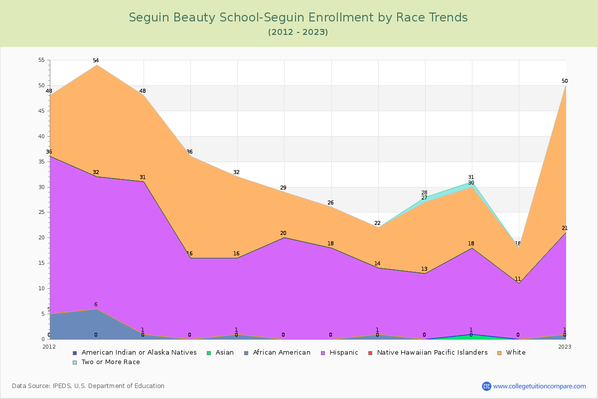Seguin Beauty School-Seguin Enrollment by Race Trends Chart