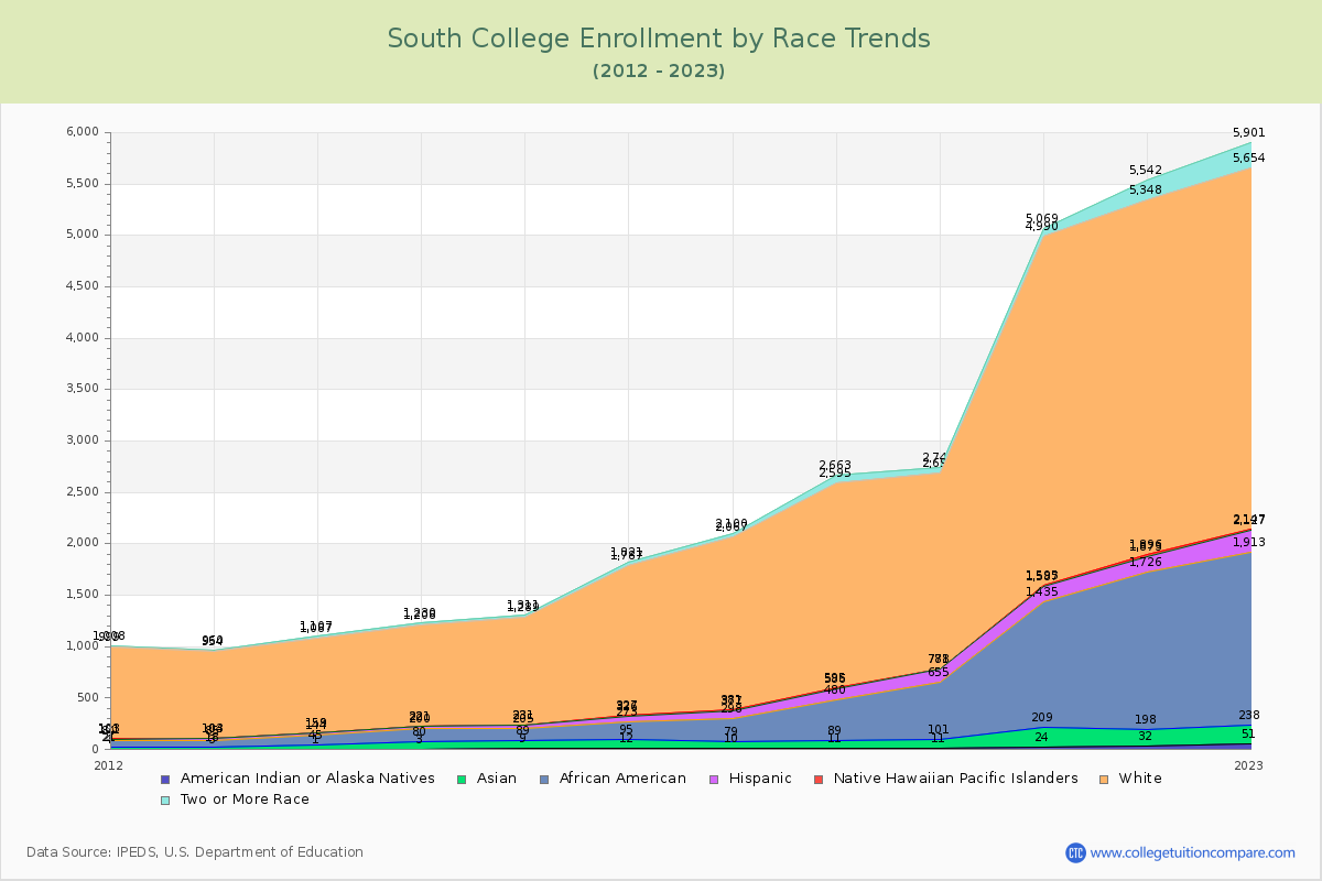 South College Enrollment by Race Trends Chart