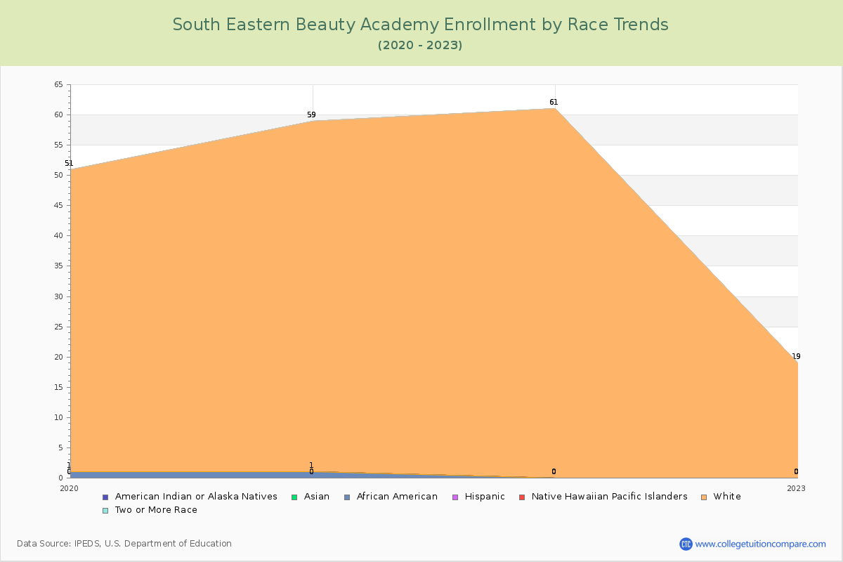 South Eastern Beauty Academy Enrollment by Race Trends Chart