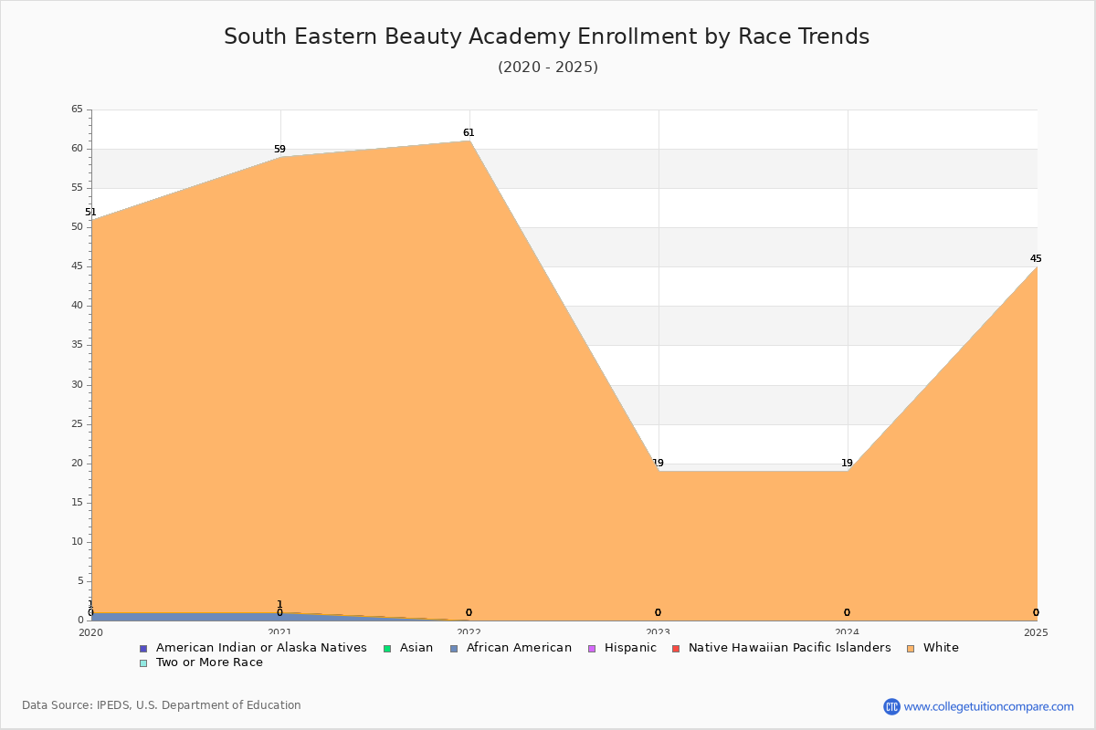 South Eastern Beauty Academy Enrollment by Race Trends Chart