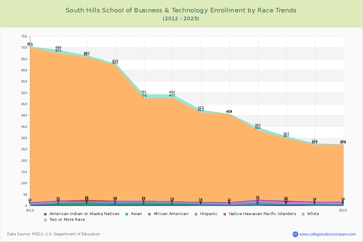 South Hills School of Business & Technology Enrollment by Race Trends Chart