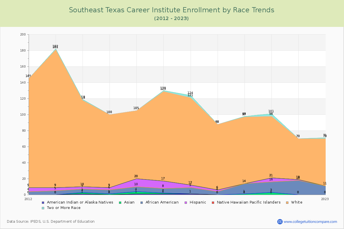 Southeast Texas Career Institute Enrollment by Race Trends Chart