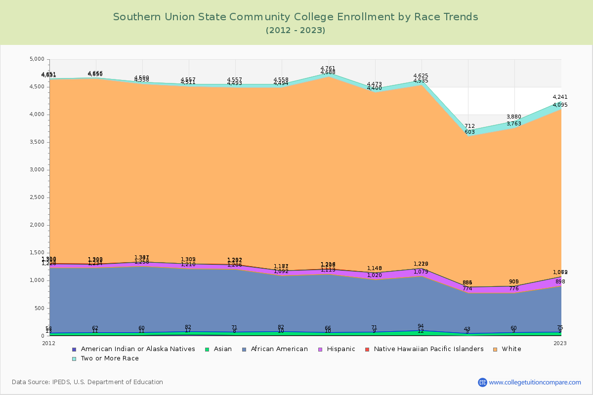 Southern Union State Community College Enrollment by Race Trends Chart