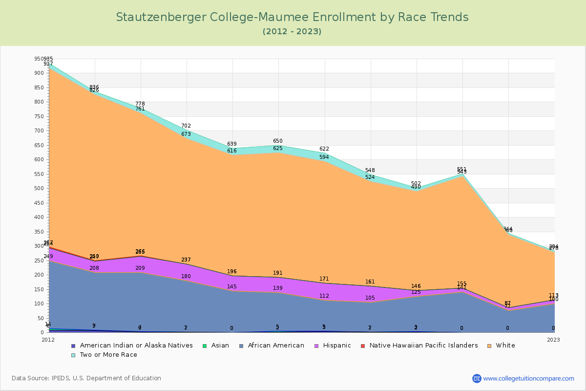 Stautzenberger College-Maumee Enrollment by Race Trends Chart