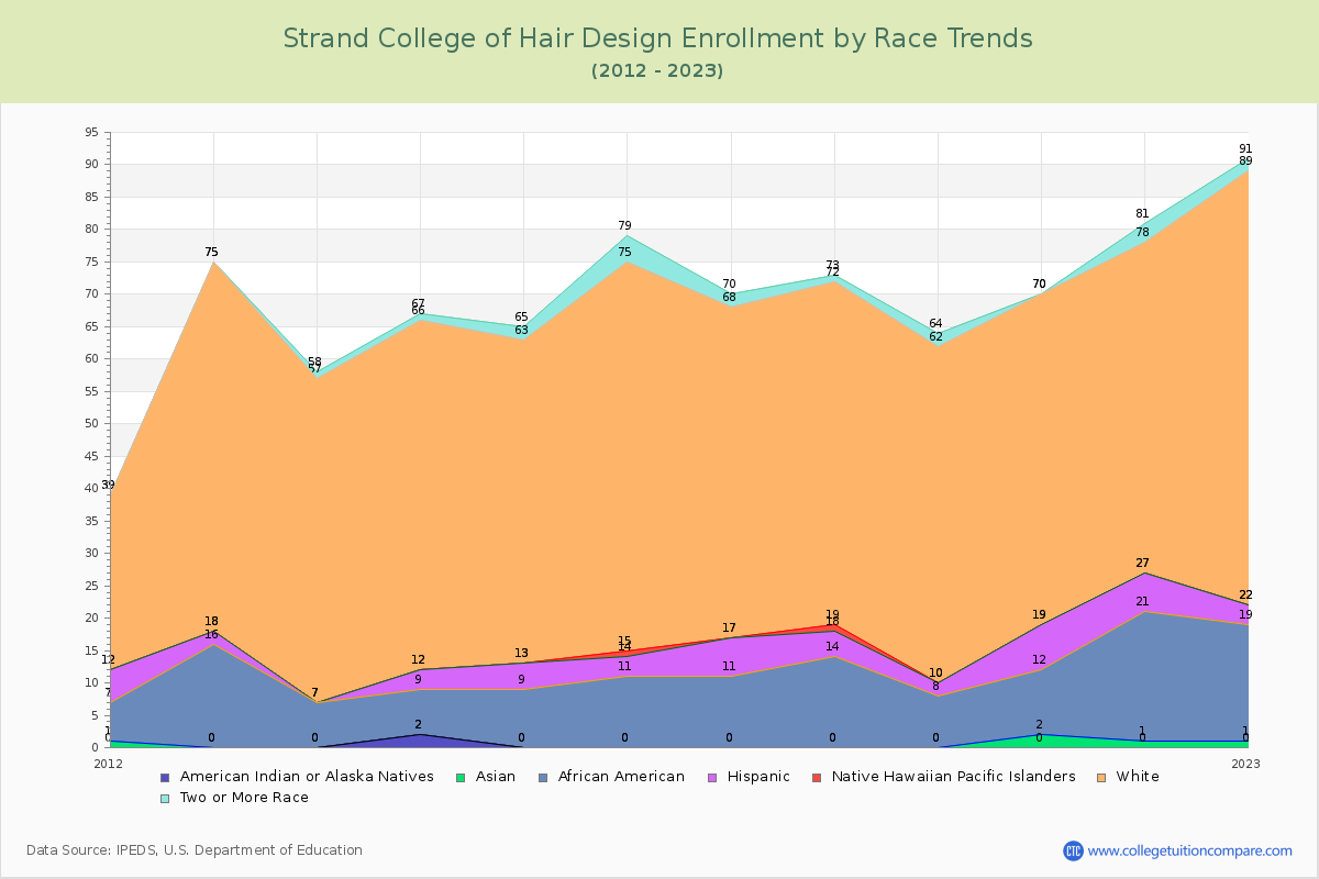 Strand College of Hair Design Enrollment by Race Trends Chart