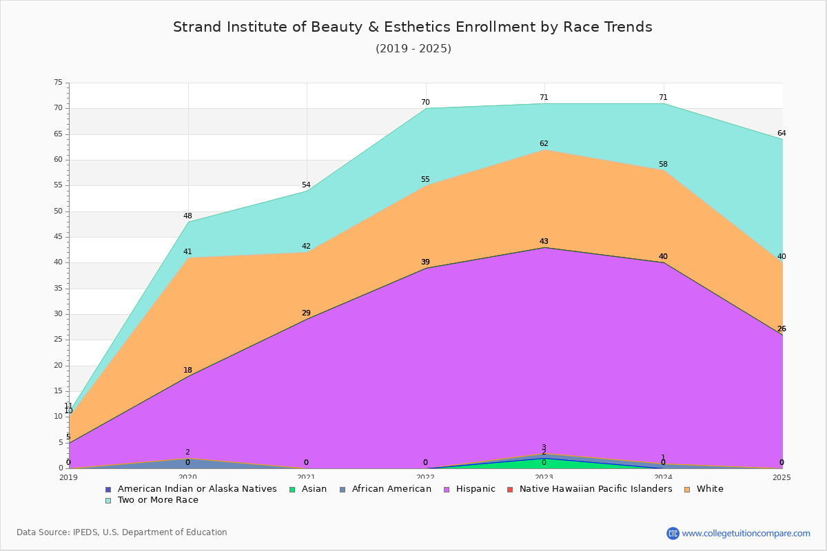 Strand Institute of Beauty & Esthetics Enrollment by Race Trends Chart