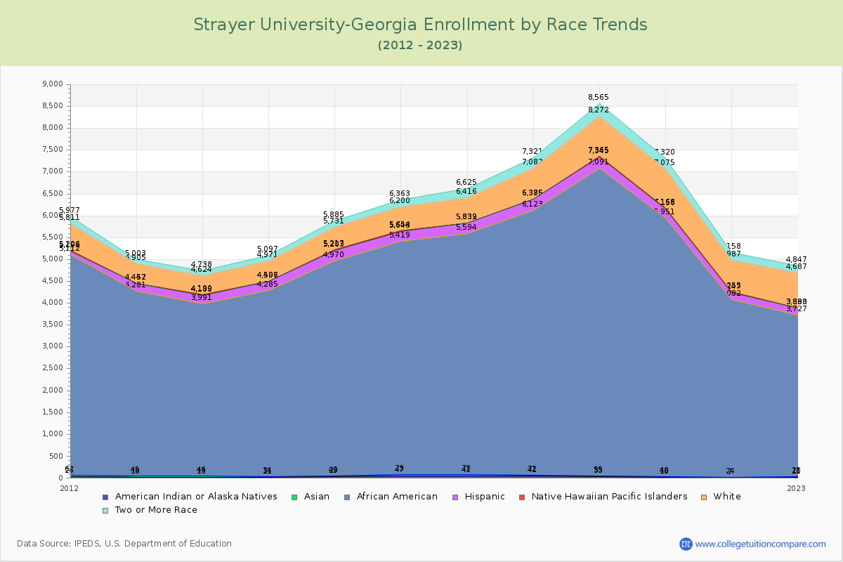 Strayer University-Georgia Enrollment by Race Trends Chart