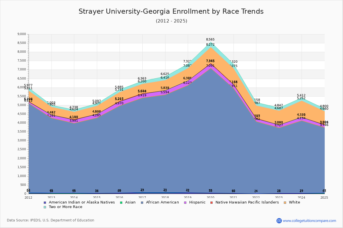Strayer University-Georgia Enrollment by Race Trends Chart