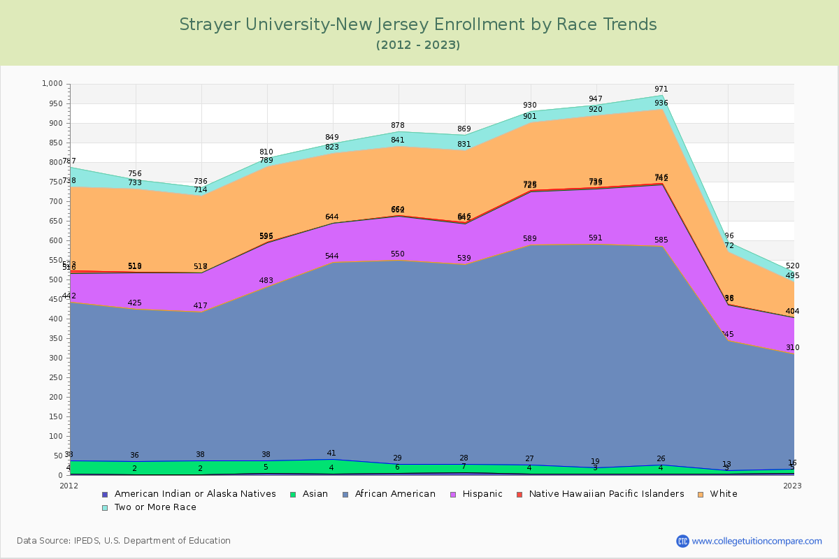 Strayer University-New Jersey Enrollment by Race Trends Chart