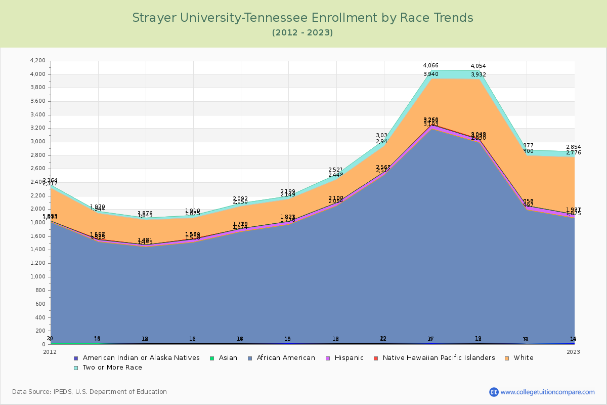 Strayer University-Tennessee Enrollment by Race Trends Chart